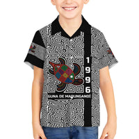 Indigenous Regions of Panama Guna de Madungandí Family Matching Off The Shoulder Long Sleeve Dress and Hawaiian Shirt with Colorful Turtle and Black White Geometric Pattern - Wonder Print Shop
