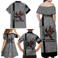 Indigenous Regions of Panama Guna de Madungandí Family Matching Off Shoulder Maxi Dress and Hawaiian Shirt with Colorful Turtle and Black White Geometric Pattern - Wonder Print Shop