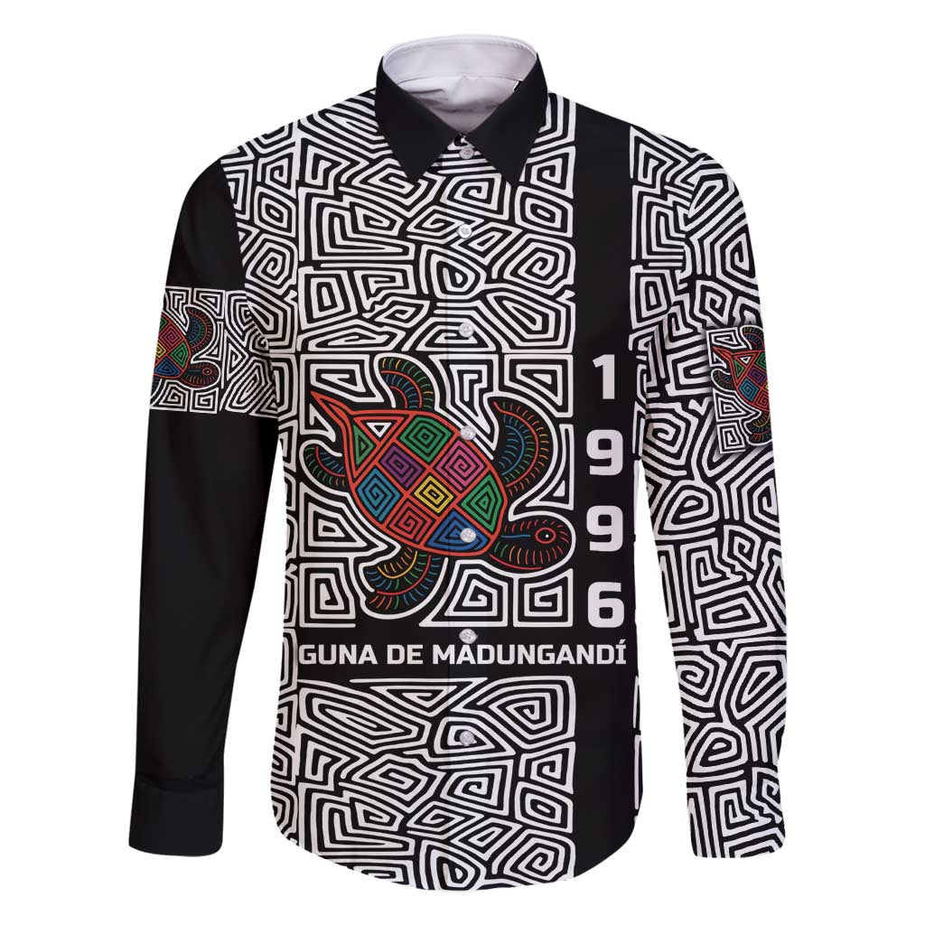Indigenous Regions of Panama Guna de Madungandí Family Matching Off Shoulder Maxi Dress and Hawaiian Shirt with Colorful Turtle and Black White Geometric Pattern - Wonder Print Shop
