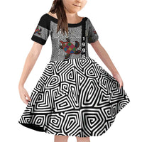 Indigenous Regions of Panama Guna de Madungandí Family Matching Off Shoulder Short Dress and Hawaiian Shirt with Colorful Turtle and Black White Geometric Pattern - Wonder Print Shop