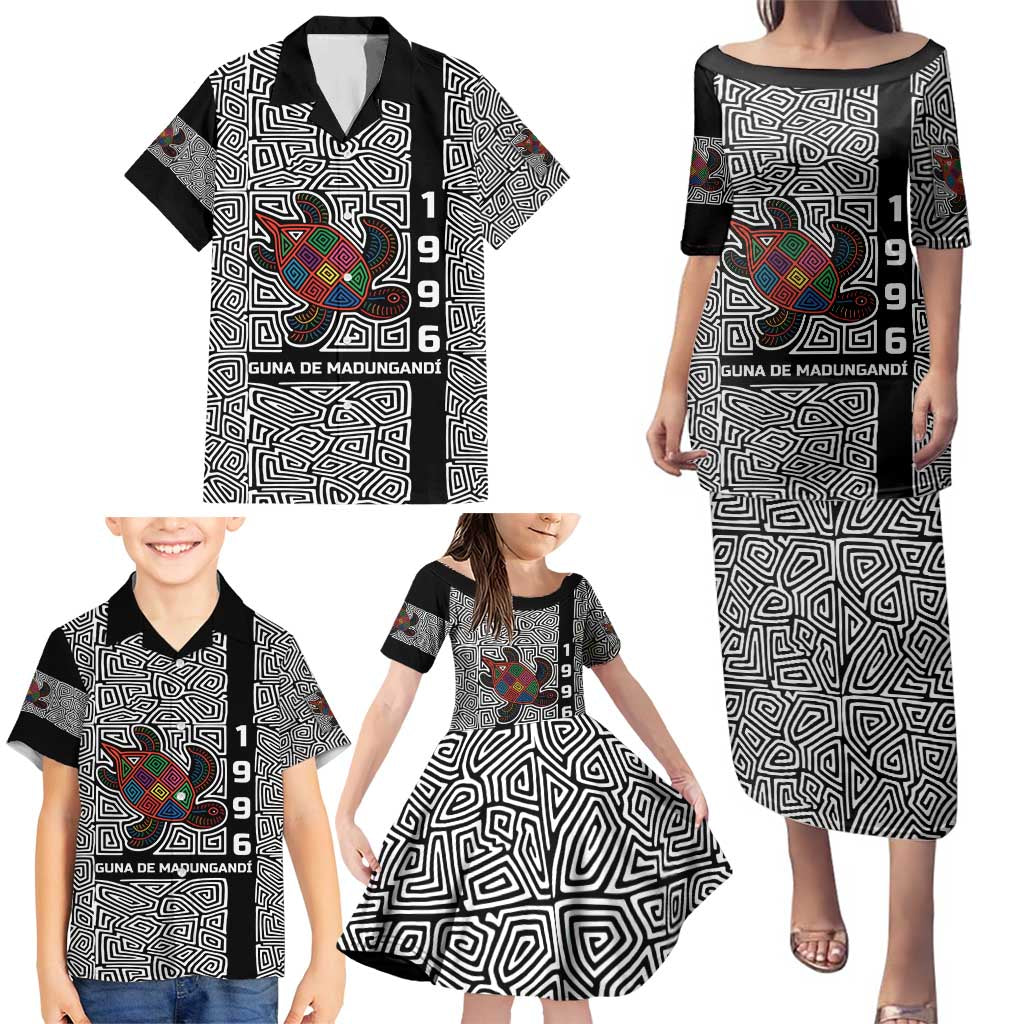 Indigenous Regions of Panama Guna de Madungandí Family Matching Puletasi and Hawaiian Shirt with Colorful Turtle and Black White Geometric Pattern - Wonder Print Shop