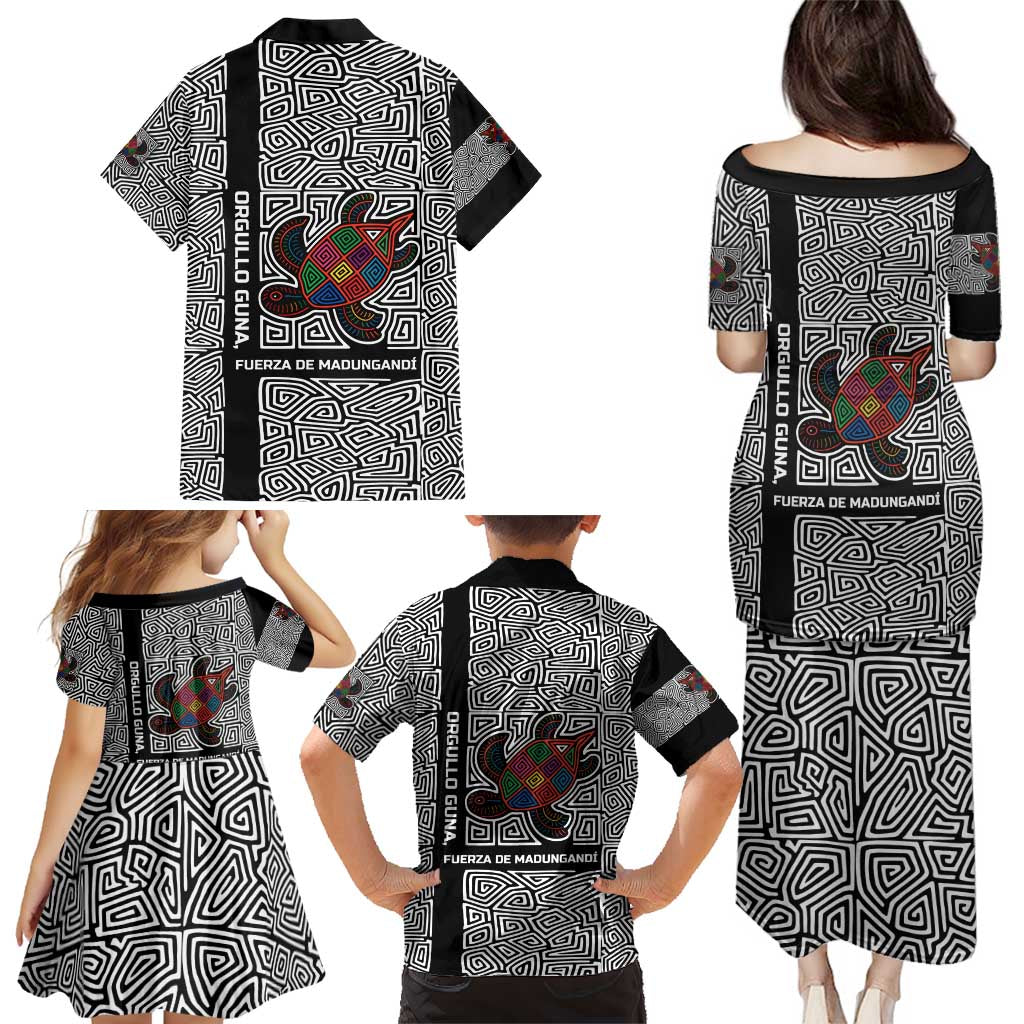 Indigenous Regions of Panama Guna de Madungandí Family Matching Puletasi and Hawaiian Shirt with Colorful Turtle and Black White Geometric Pattern - Wonder Print Shop