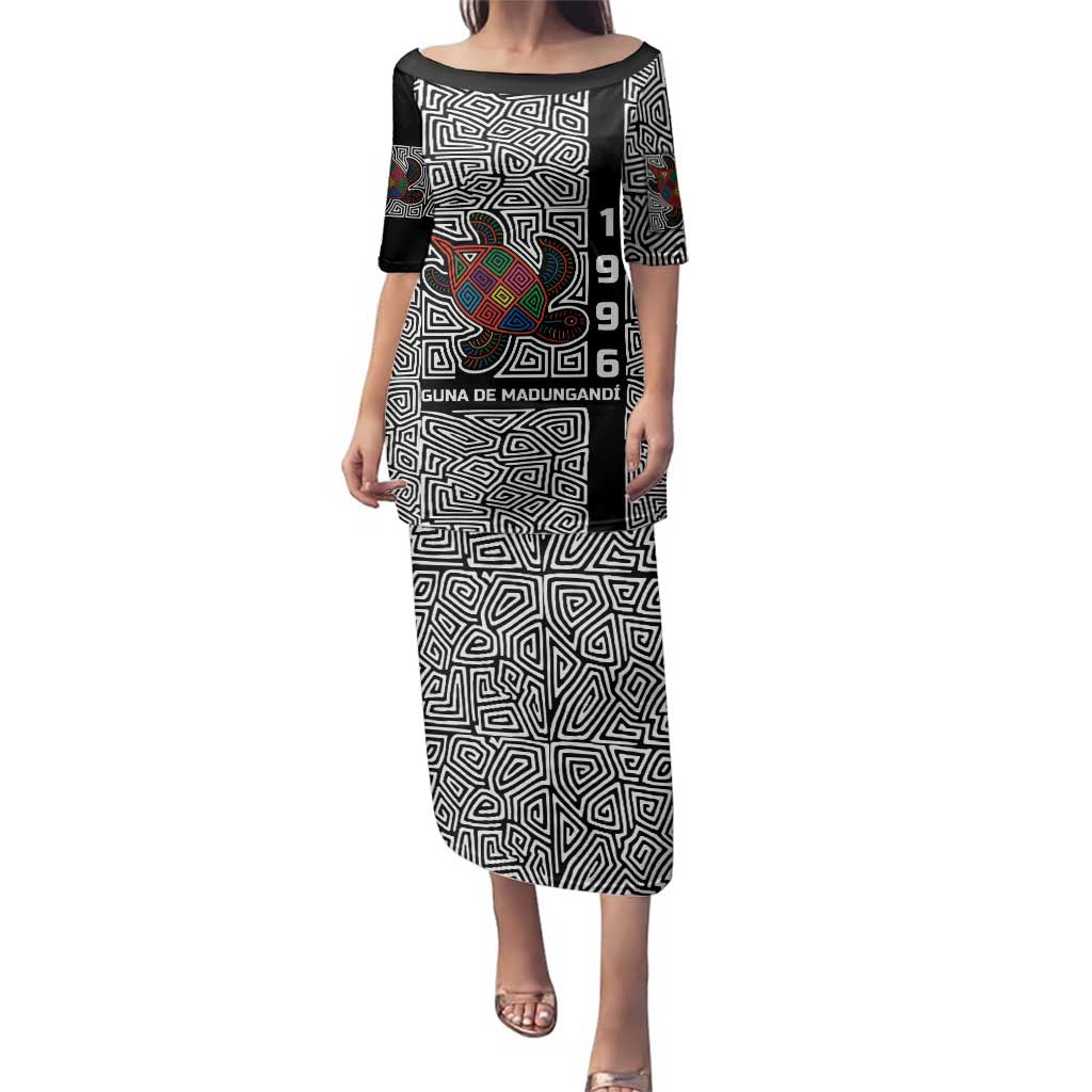 Indigenous Regions of Panama Guna de Madungandí Family Matching Puletasi and Hawaiian Shirt with Colorful Turtle and Black White Geometric Pattern - Wonder Print Shop