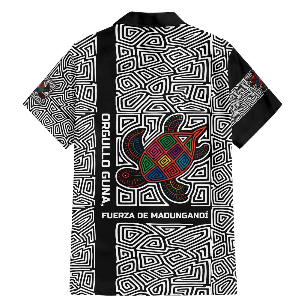 Indigenous Regions of Panama Guna de Madungandí Family Matching Short Sleeve Bodycon Dress and Hawaiian Shirt with Colorful Turtle and Black White Geometric Pattern - Wonder Print Shop