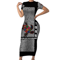 Indigenous Regions of Panama Guna de Madungandí Family Matching Short Sleeve Bodycon Dress and Hawaiian Shirt with Colorful Turtle and Black White Geometric Pattern - Wonder Print Shop