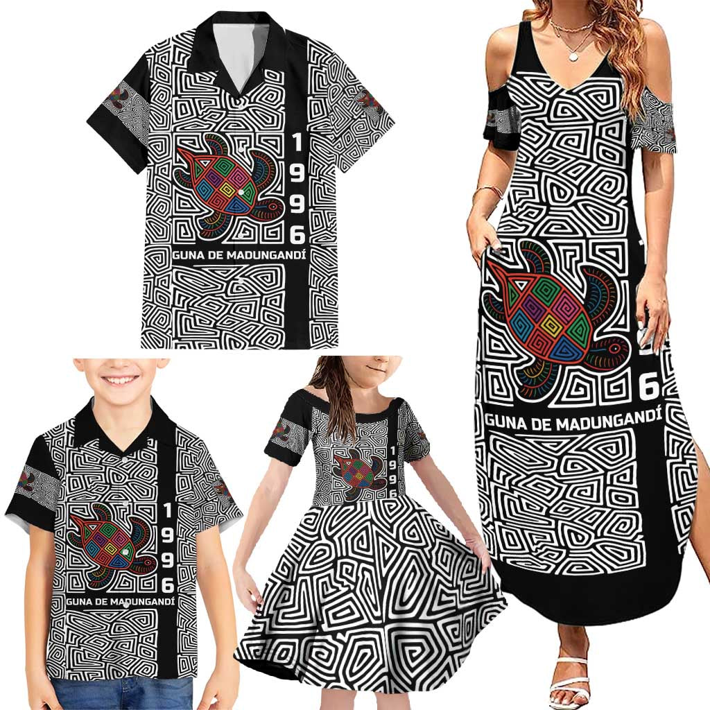 Indigenous Regions of Panama Guna de Madungandí Family Matching Summer Maxi Dress and Hawaiian Shirt with Colorful Turtle and Black White Geometric Pattern - Wonder Print Shop