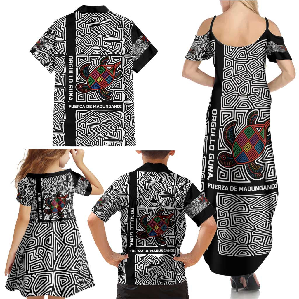 Indigenous Regions of Panama Guna de Madungandí Family Matching Summer Maxi Dress and Hawaiian Shirt with Colorful Turtle and Black White Geometric Pattern - Wonder Print Shop