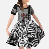 Indigenous Regions of Panama Guna de Madungandí Family Matching Tank Maxi Dress and Hawaiian Shirt with Colorful Turtle and Black White Geometric Pattern - Wonder Print Shop