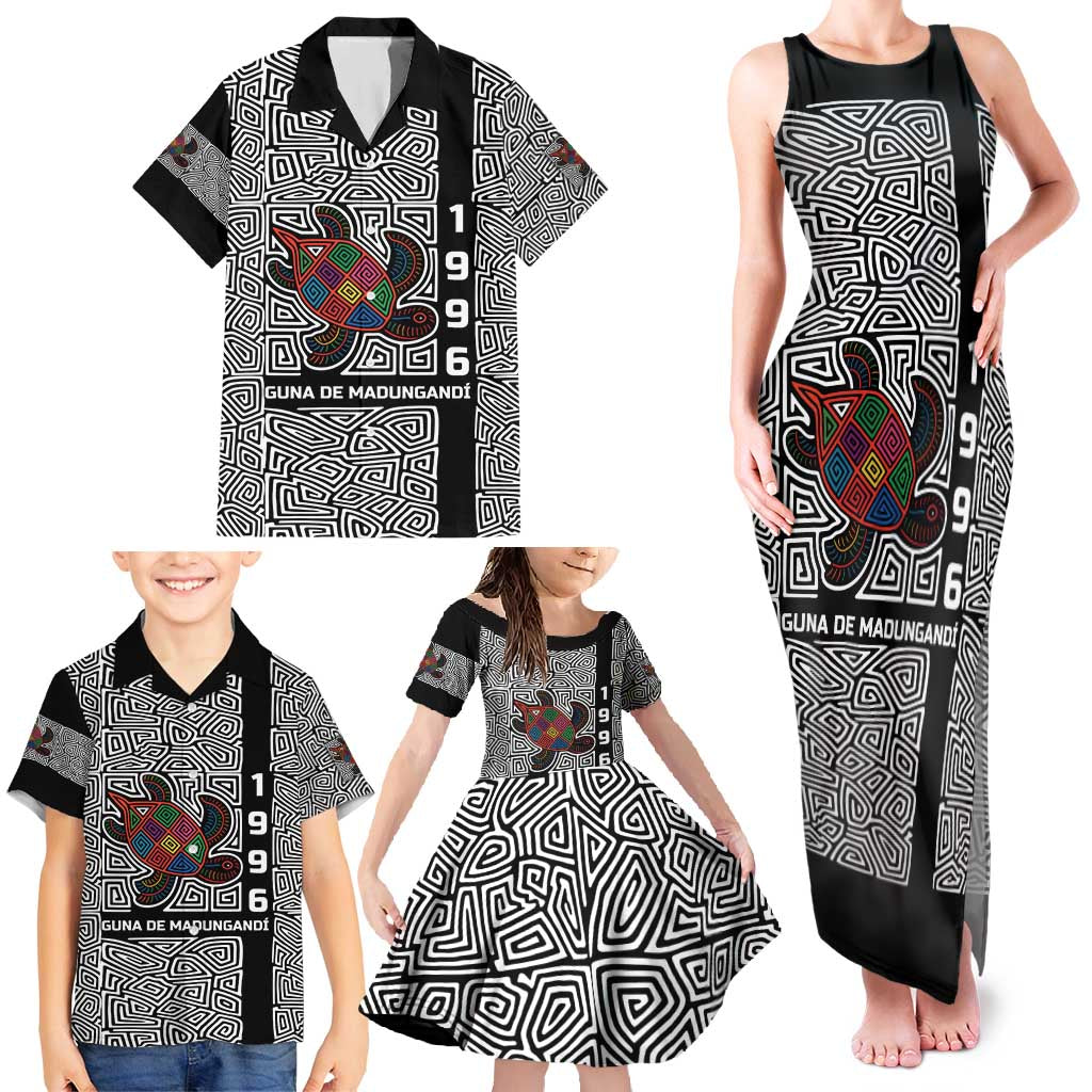 Indigenous Regions of Panama Guna de Madungandí Family Matching Tank Maxi Dress and Hawaiian Shirt with Colorful Turtle and Black White Geometric Pattern - Wonder Print Shop