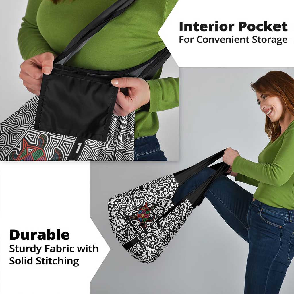 Indigenous Regions of Panama Guna de Madungandí Grocery Bag with Colorful Turtle and Black White Geometric Pattern - Wonder Print Shop