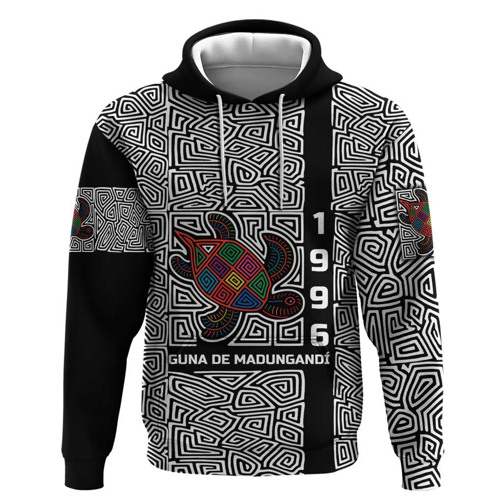 Indigenous Regions of Panama Guna de Madungandí Hoodie with Colorful Turtle and Black White Geometric Pattern - Wonder Print Shop