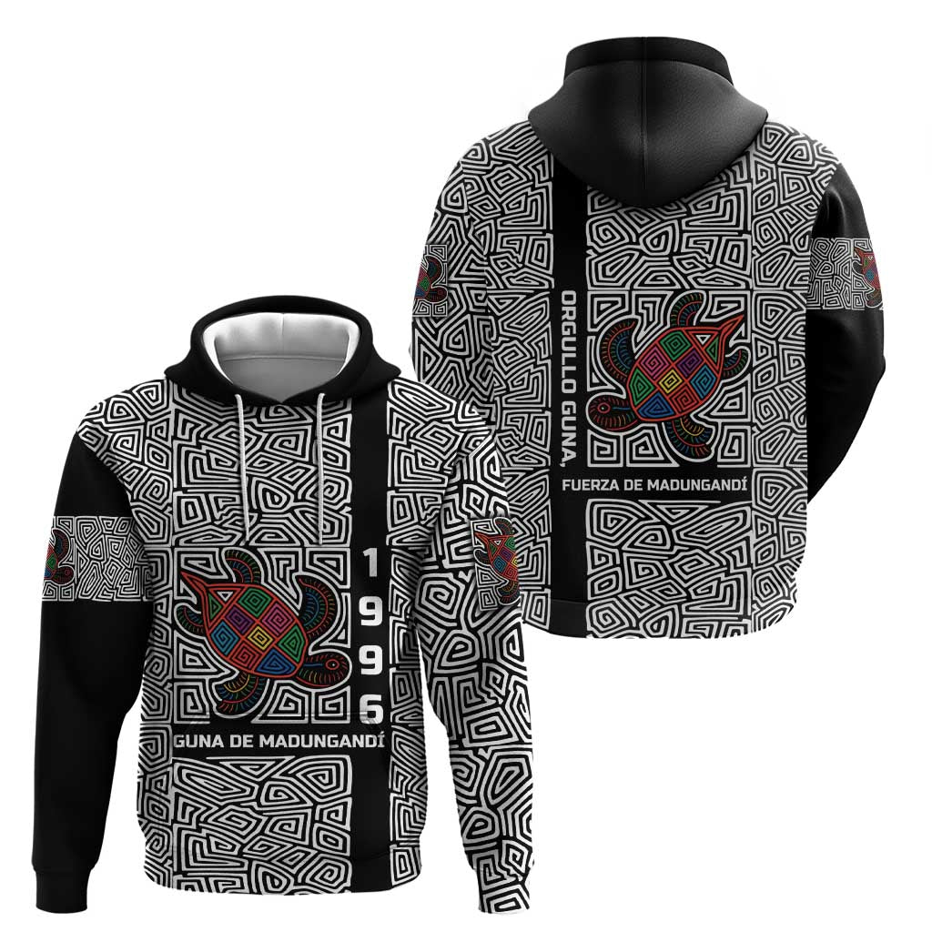 Indigenous Regions of Panama Guna de Madungandí Hoodie with Colorful Turtle and Black White Geometric Pattern - Wonder Print Shop