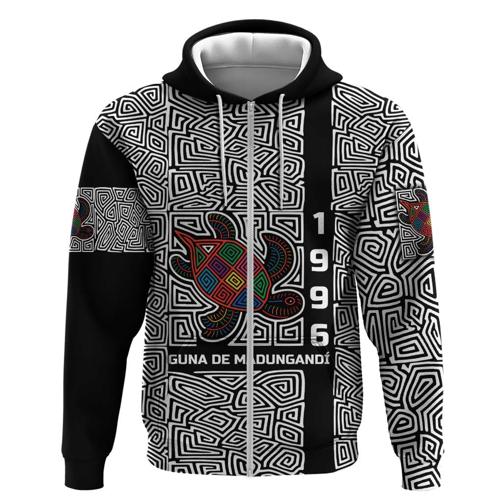 Indigenous Regions of Panama Guna de Madungandí Hoodie with Colorful Turtle and Black White Geometric Pattern - Wonder Print Shop