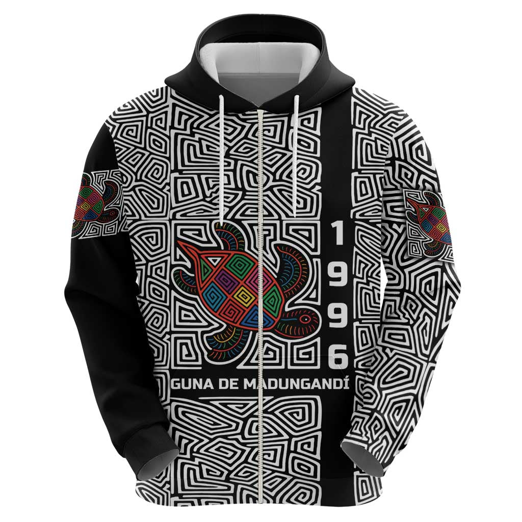 Indigenous Regions of Panama Guna de Madungandí Hoodie with Colorful Turtle and Black White Geometric Pattern - Wonder Print Shop