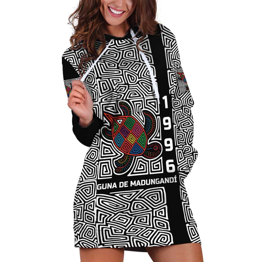 Indigenous Regions of Panama Guna de Madungandí Hoodie Dress with Colorful Turtle and Black White Geometric Pattern - Wonder Print Shop