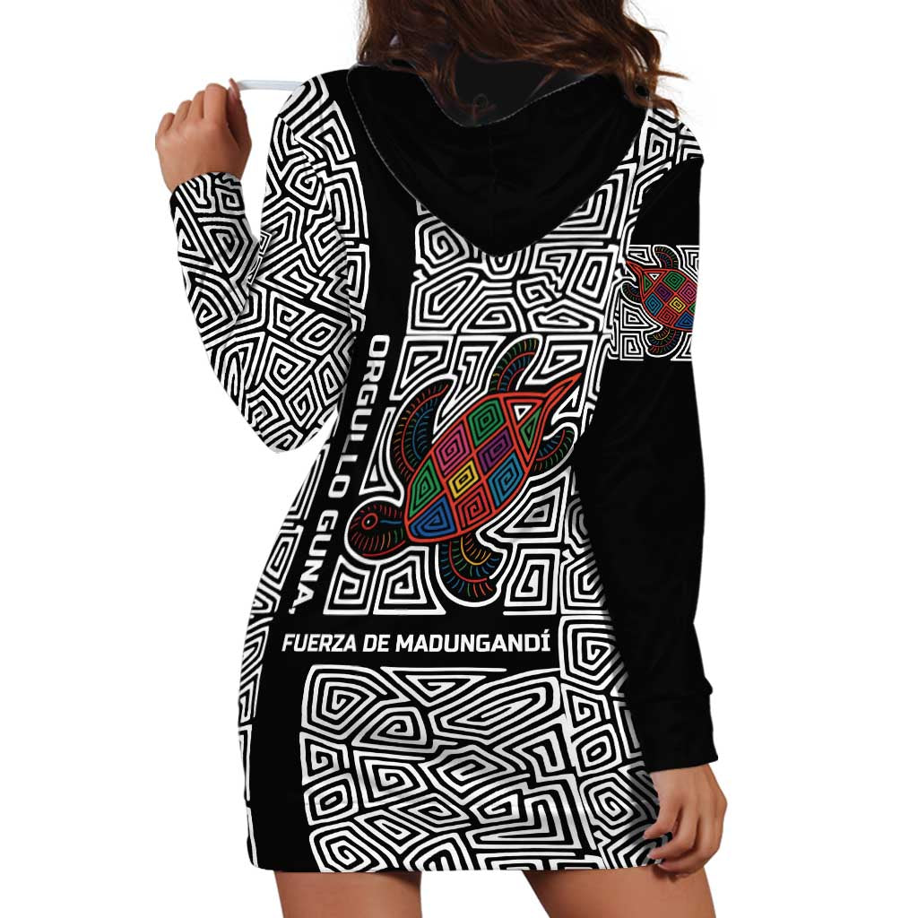 Indigenous Regions of Panama Guna de Madungandí Hoodie Dress with Colorful Turtle and Black White Geometric Pattern - Wonder Print Shop