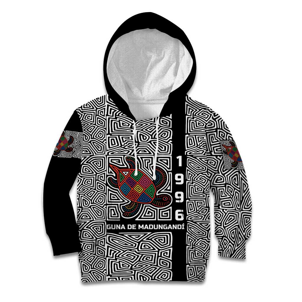 Indigenous Regions of Panama Guna de Madungandí Kid Hoodie with Colorful Turtle and Black White Geometric Pattern - Wonder Print Shop