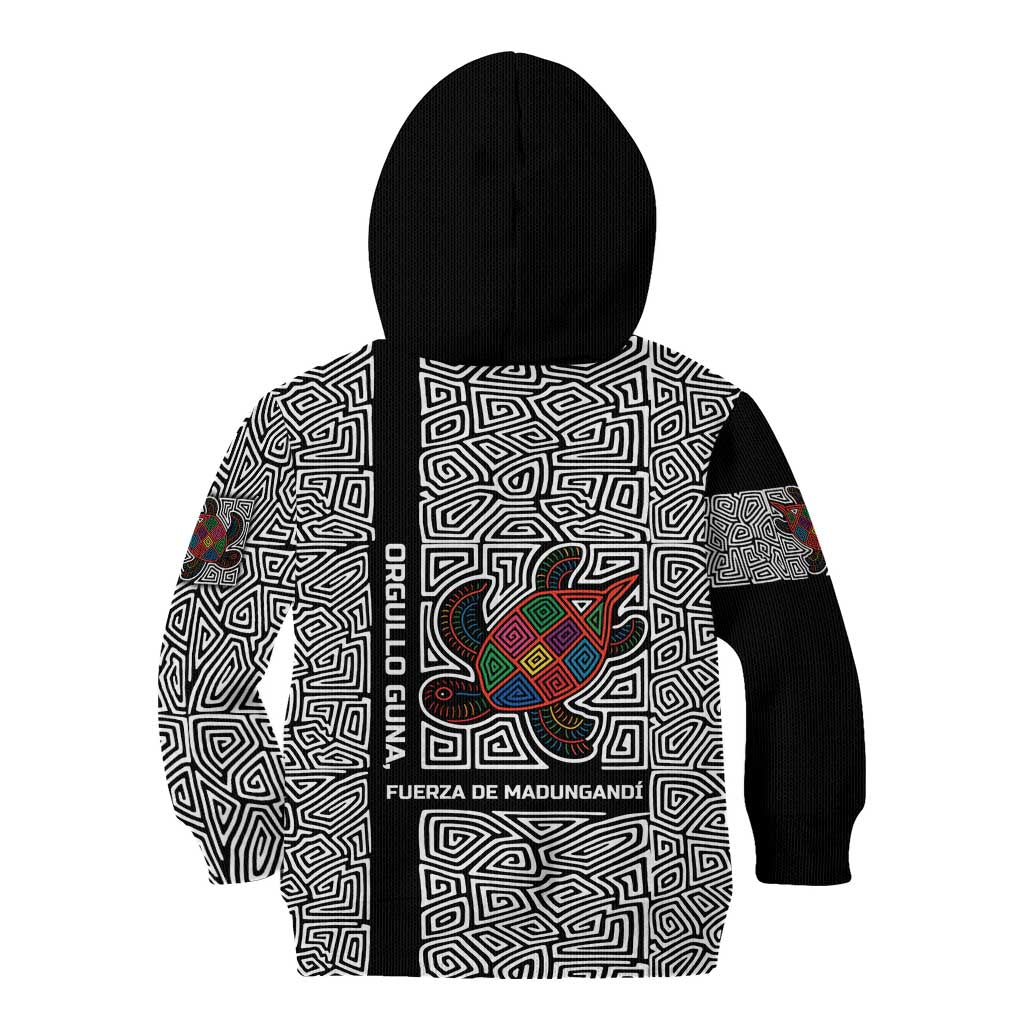 Indigenous Regions of Panama Guna de Madungandí Kid Hoodie with Colorful Turtle and Black White Geometric Pattern - Wonder Print Shop