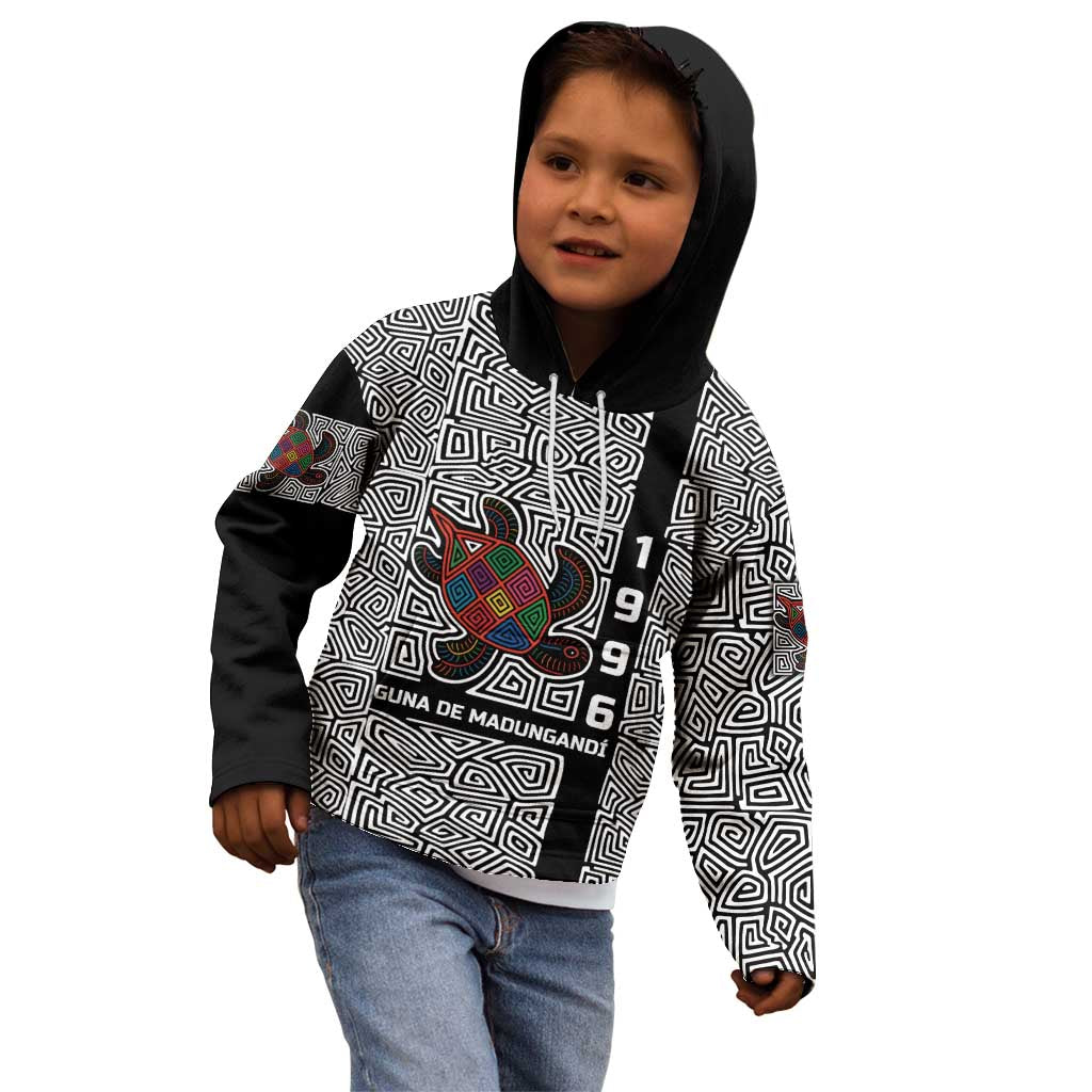 Indigenous Regions of Panama Guna de Madungandí Kid Hoodie with Colorful Turtle and Black White Geometric Pattern - Wonder Print Shop