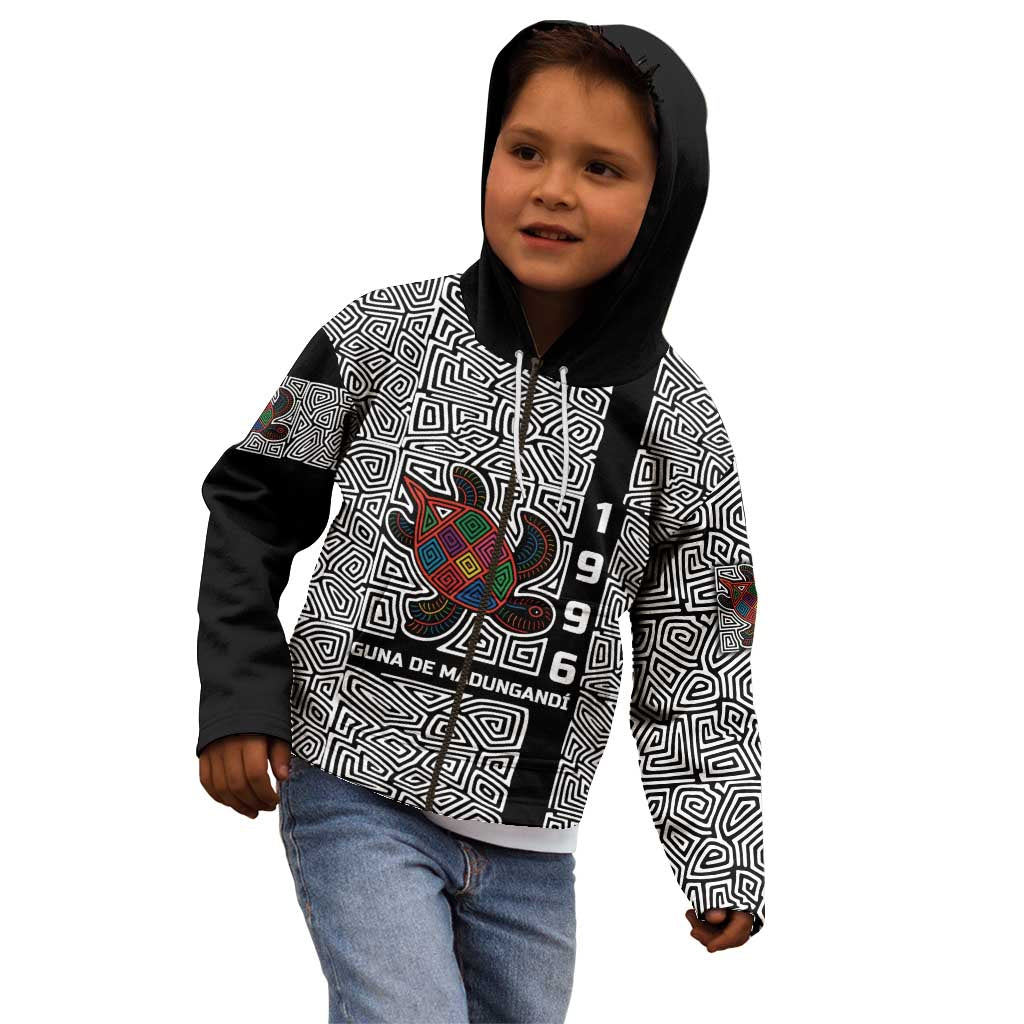 Indigenous Regions of Panama Guna de Madungandí Kid Hoodie with Colorful Turtle and Black White Geometric Pattern - Wonder Print Shop