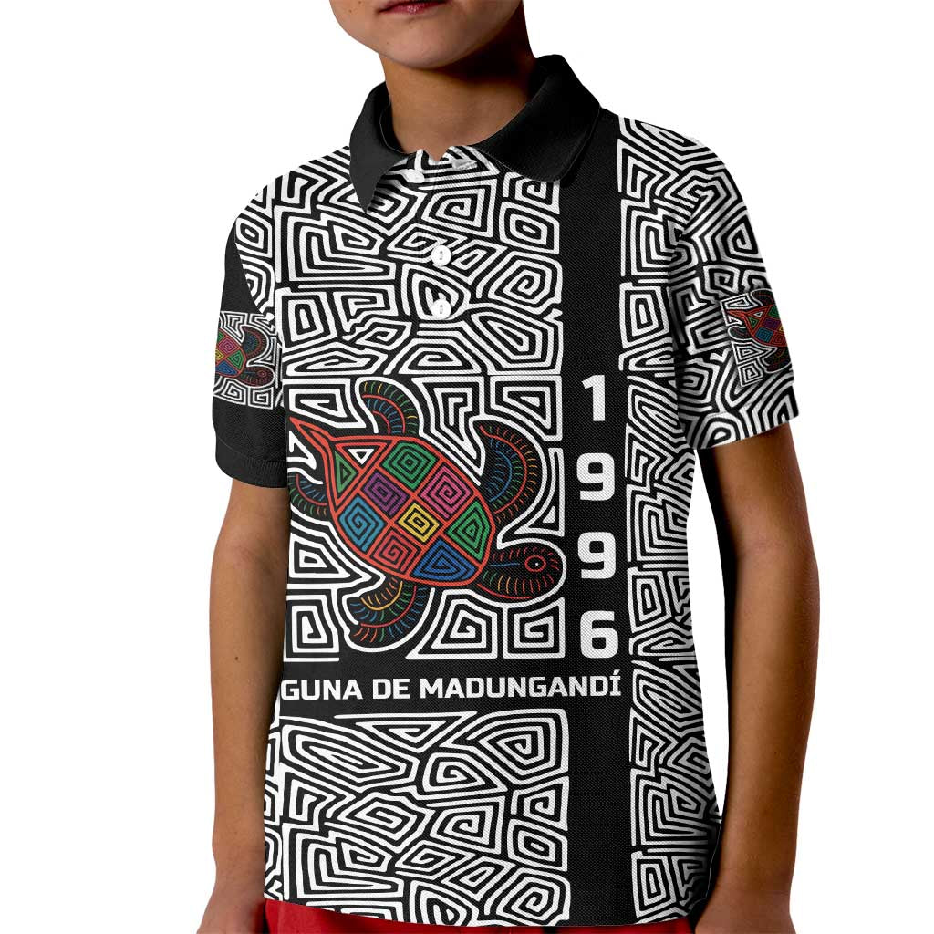 Indigenous Regions of Panama Guna de Madungandí Kid Polo Shirt with Colorful Turtle and Black White Geometric Pattern - Wonder Print Shop
