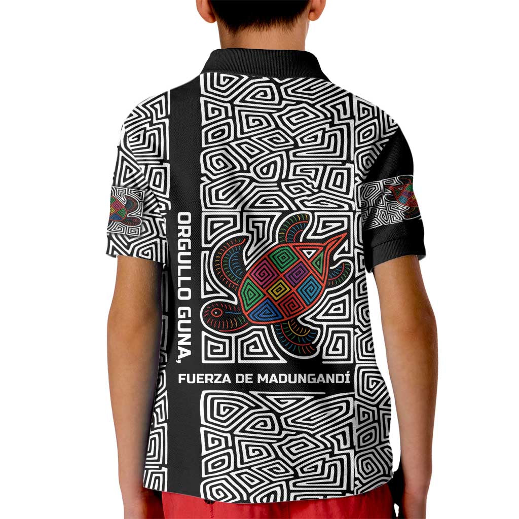 Indigenous Regions of Panama Guna de Madungandí Kid Polo Shirt with Colorful Turtle and Black White Geometric Pattern - Wonder Print Shop
