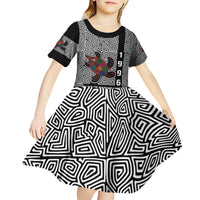 Indigenous Regions of Panama Guna de Madungandí Kid Short Sleeve Dress with Colorful Turtle and Black White Geometric Pattern - Wonder Print Shop
