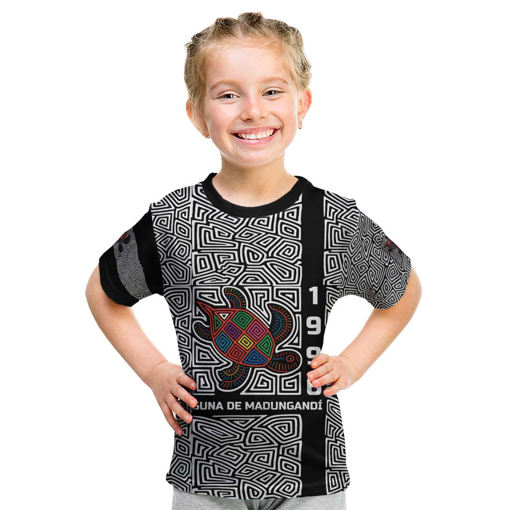 Indigenous Regions of Panama Guna de Madungandí Kid T Shirt with Colorful Turtle and Black White Geometric Pattern - Wonder Print Shop