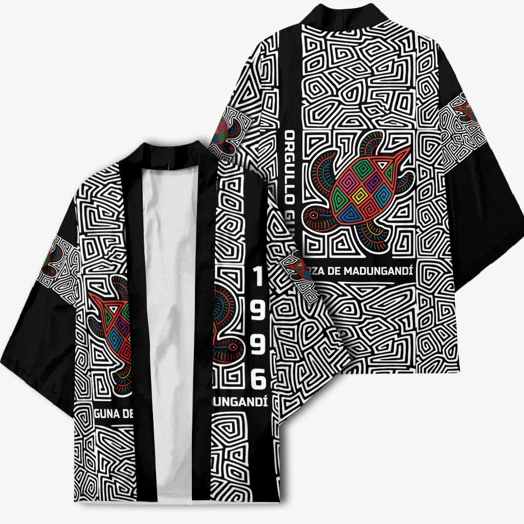 Indigenous Regions of Panama Guna de Madungandí Kimono with Colorful Turtle and Black White Geometric Pattern - Wonder Print Shop