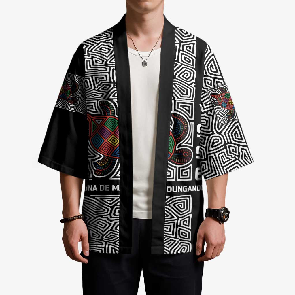 Indigenous Regions of Panama Guna de Madungandí Kimono with Colorful Turtle and Black White Geometric Pattern - Wonder Print Shop