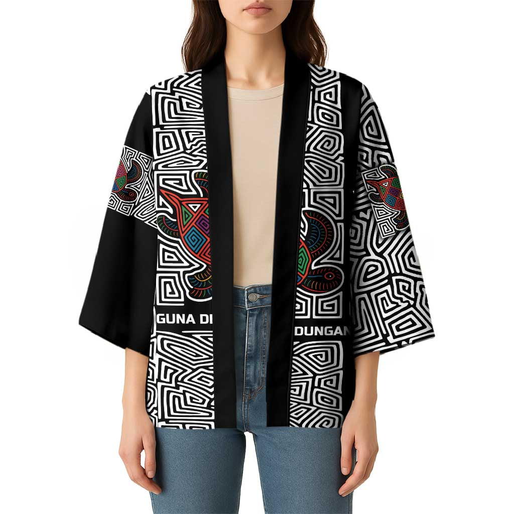 Indigenous Regions of Panama Guna de Madungandí Kimono with Colorful Turtle and Black White Geometric Pattern - Wonder Print Shop