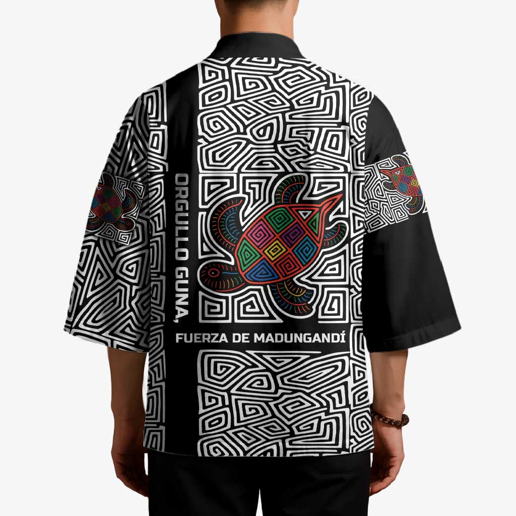 Indigenous Regions of Panama Guna de Madungandí Kimono with Colorful Turtle and Black White Geometric Pattern - Wonder Print Shop