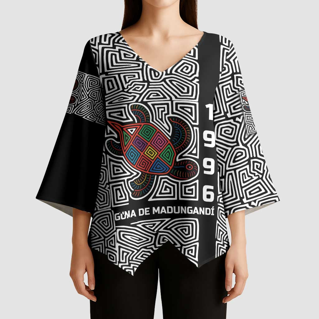 Indigenous Regions of Panama Guna de Madungandí Kimono Sleeve Blouse with Colorful Turtle and Black White Geometric Pattern - Wonder Print Shop