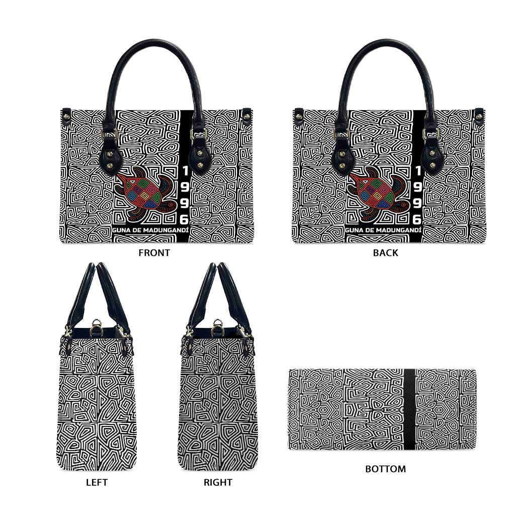Indigenous Regions of Panama Guna de Madungandí Leather Bag with Colorful Turtle and Black White Geometric Pattern - Wonder Print Shop