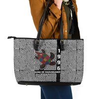 Indigenous Regions of Panama Guna de Madungandí Leather Tote Bag with Colorful Turtle and Black White Geometric Pattern - Wonder Print Shop