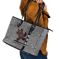 Indigenous Regions of Panama Guna de Madungandí Leather Tote Bag with Colorful Turtle and Black White Geometric Pattern - Wonder Print Shop