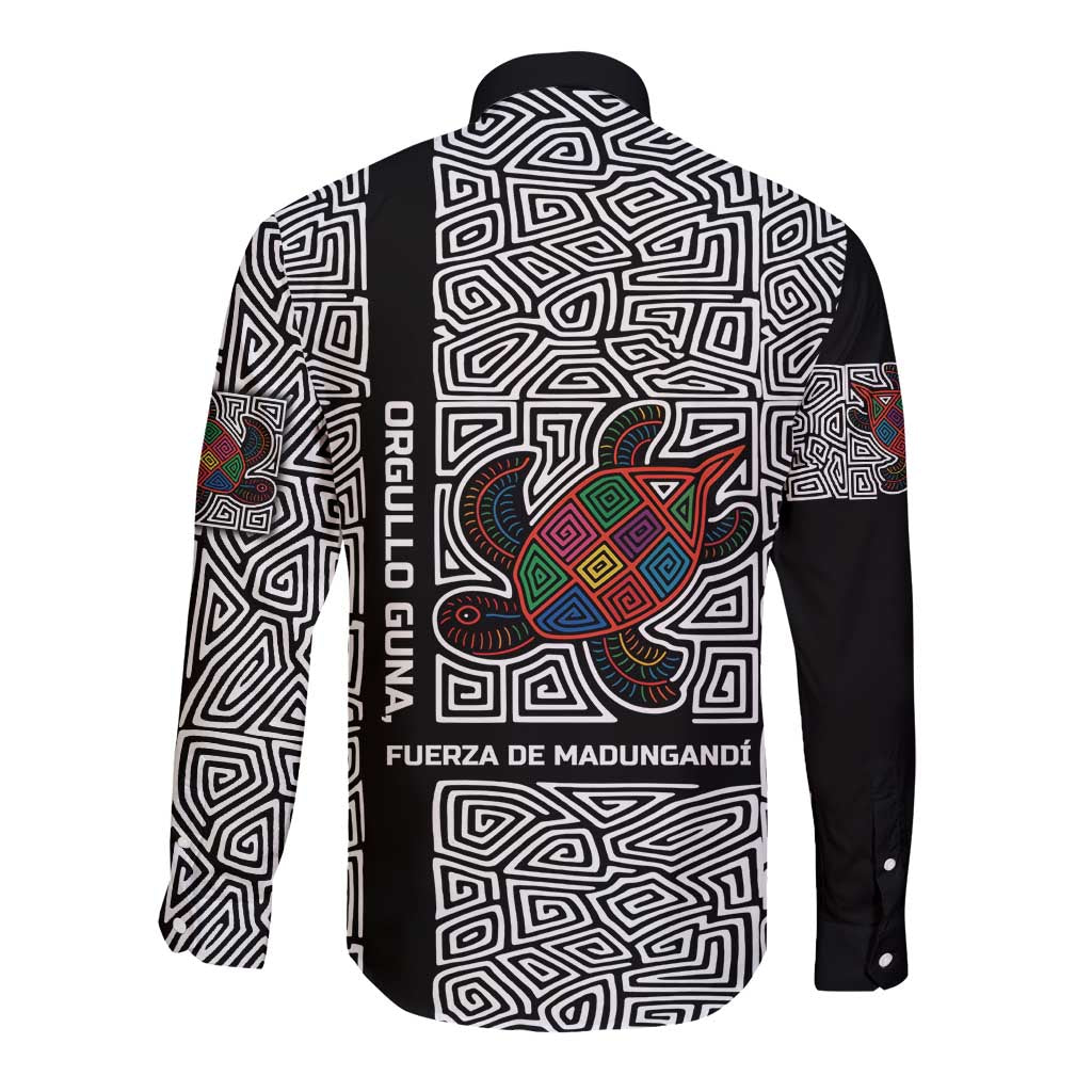 Indigenous Regions of Panama Guna de Madungandí Long Sleeve Button Shirt with Colorful Turtle and Black White Geometric Pattern - Wonder Print Shop