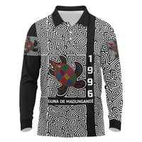 Indigenous Regions of Panama Guna de Madungandí Long Sleeve Polo Shirt with Colorful Turtle and Black White Geometric Pattern - Wonder Print Shop