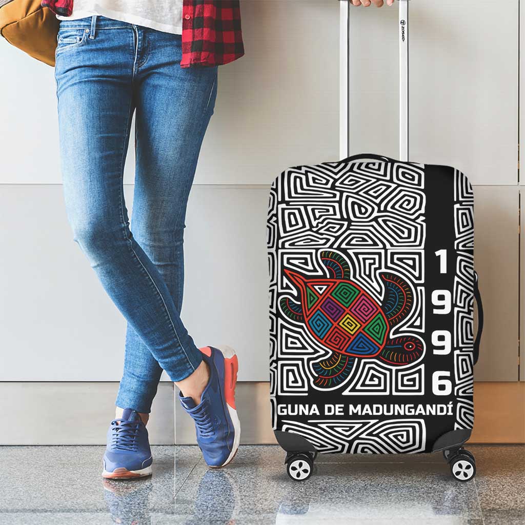Indigenous Regions of Panama Guna de Madungandí Luggage Cover with Colorful Turtle and Black White Geometric Pattern - Wonder Print Shop