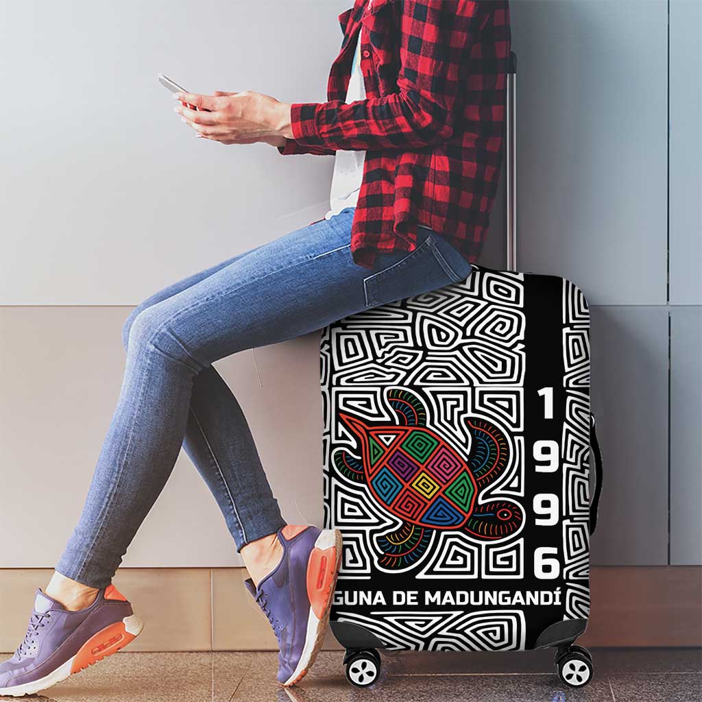 Indigenous Regions of Panama Guna de Madungandí Luggage Cover with Colorful Turtle and Black White Geometric Pattern - Wonder Print Shop