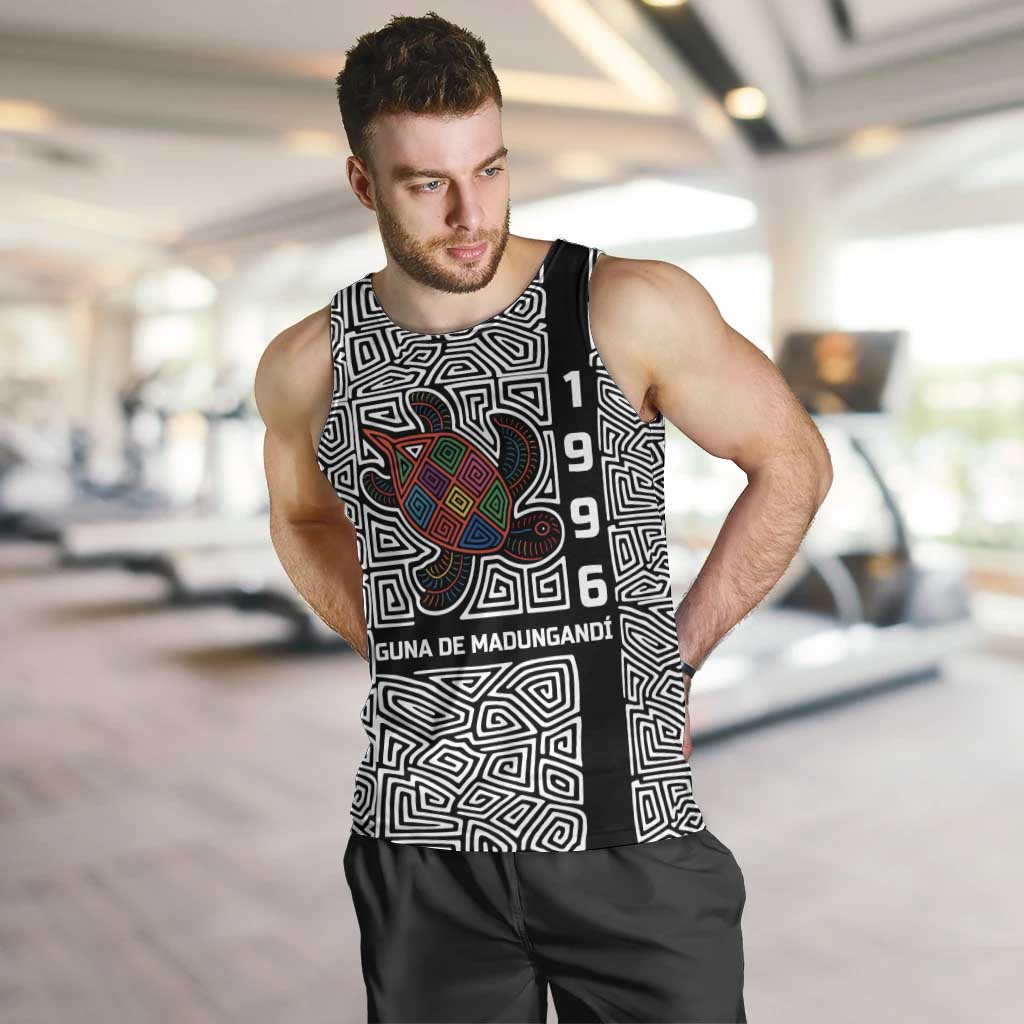 Indigenous Regions of Panama Guna de Madungandí Men Tank Top with Colorful Turtle and Black White Geometric Pattern - Wonder Print Shop
