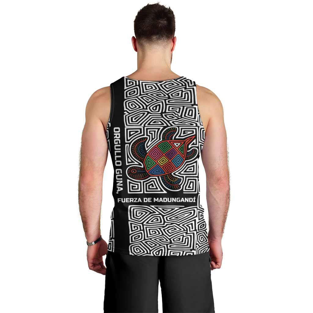Indigenous Regions of Panama Guna de Madungandí Men Tank Top with Colorful Turtle and Black White Geometric Pattern - Wonder Print Shop