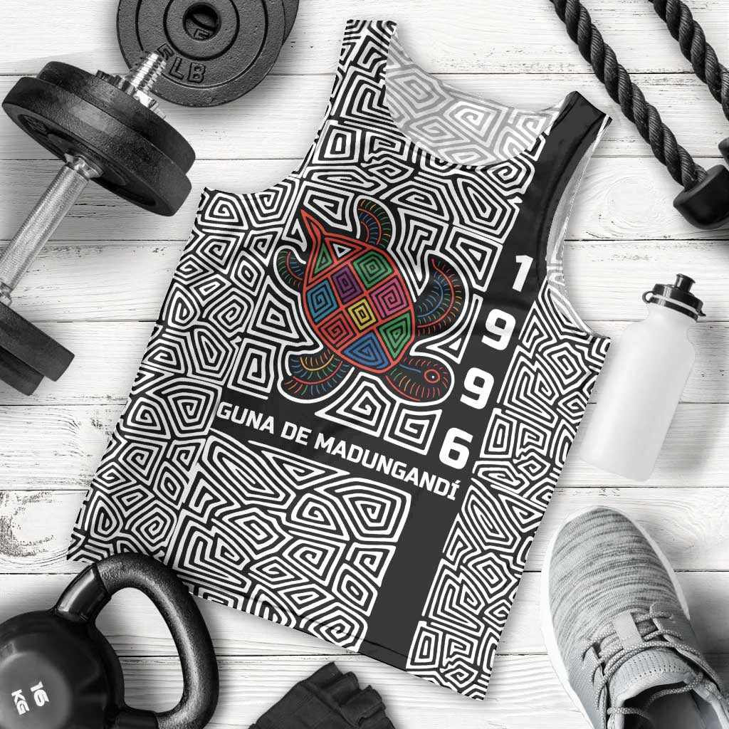 Indigenous Regions of Panama Guna de Madungandí Men Tank Top with Colorful Turtle and Black White Geometric Pattern - Wonder Print Shop