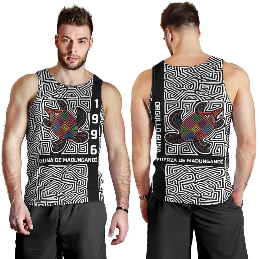 Indigenous Regions of Panama Guna de Madungandí Men Tank Top with Colorful Turtle and Black White Geometric Pattern - Wonder Print Shop