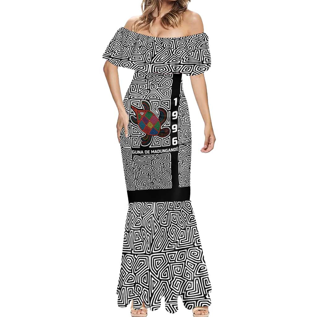 Indigenous Regions of Panama Guna de Madungandí Mermaid Dress with Colorful Turtle and Black White Geometric Pattern - Wonder Print Shop