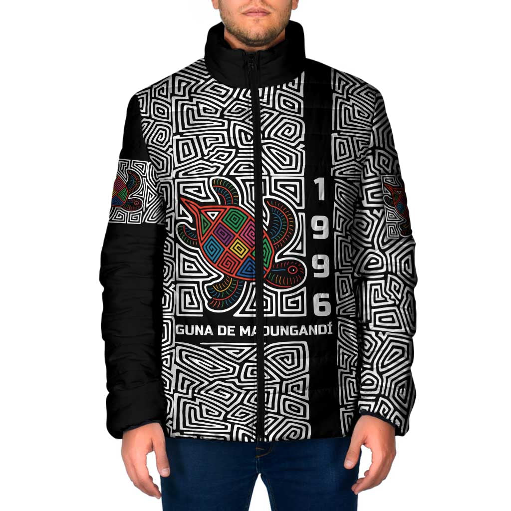Indigenous Regions of Panama Guna de Madungandí Padded Jacket with Colorful Turtle and Black White Geometric Pattern - Wonder Print Shop