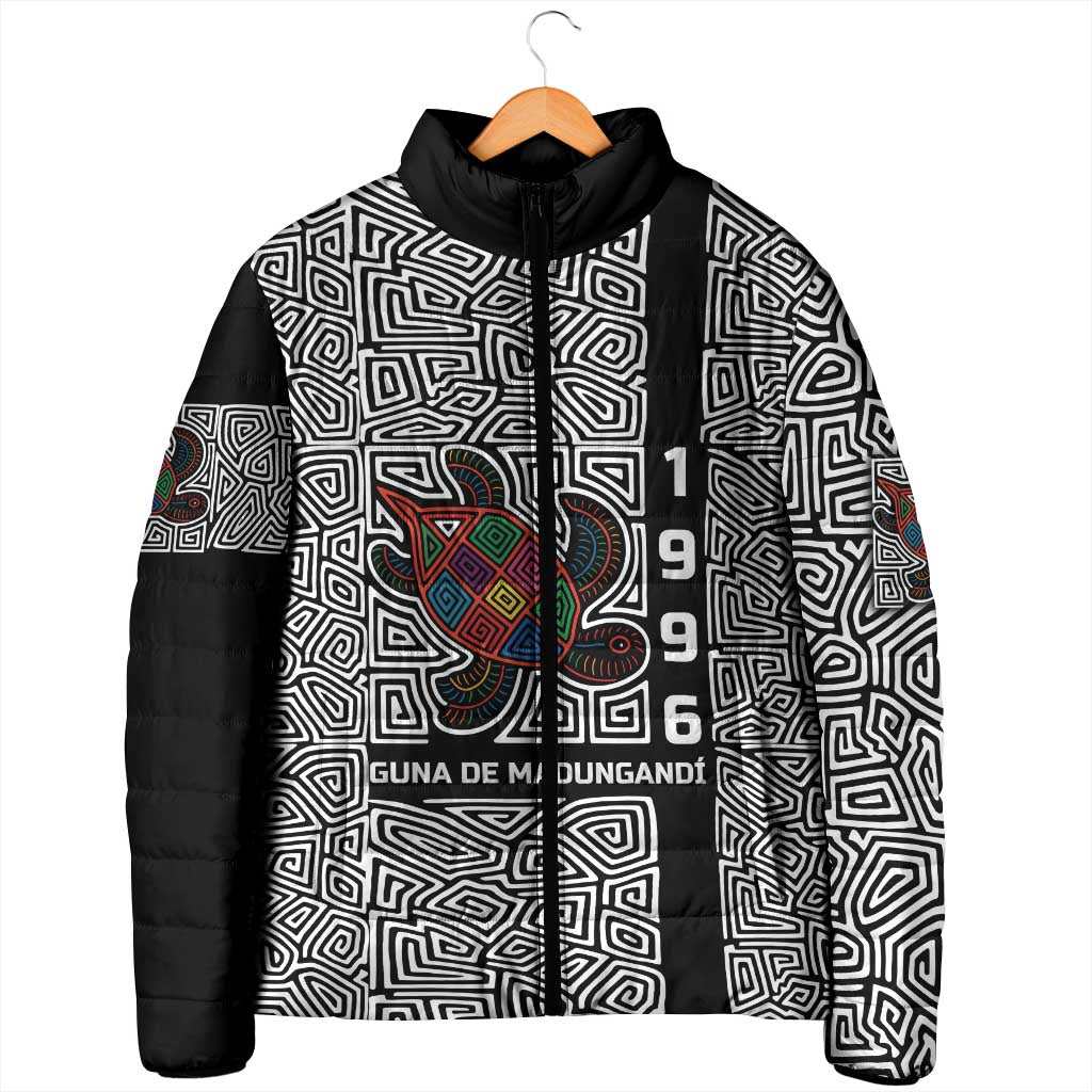 Indigenous Regions of Panama Guna de Madungandí Padded Jacket with Colorful Turtle and Black White Geometric Pattern - Wonder Print Shop