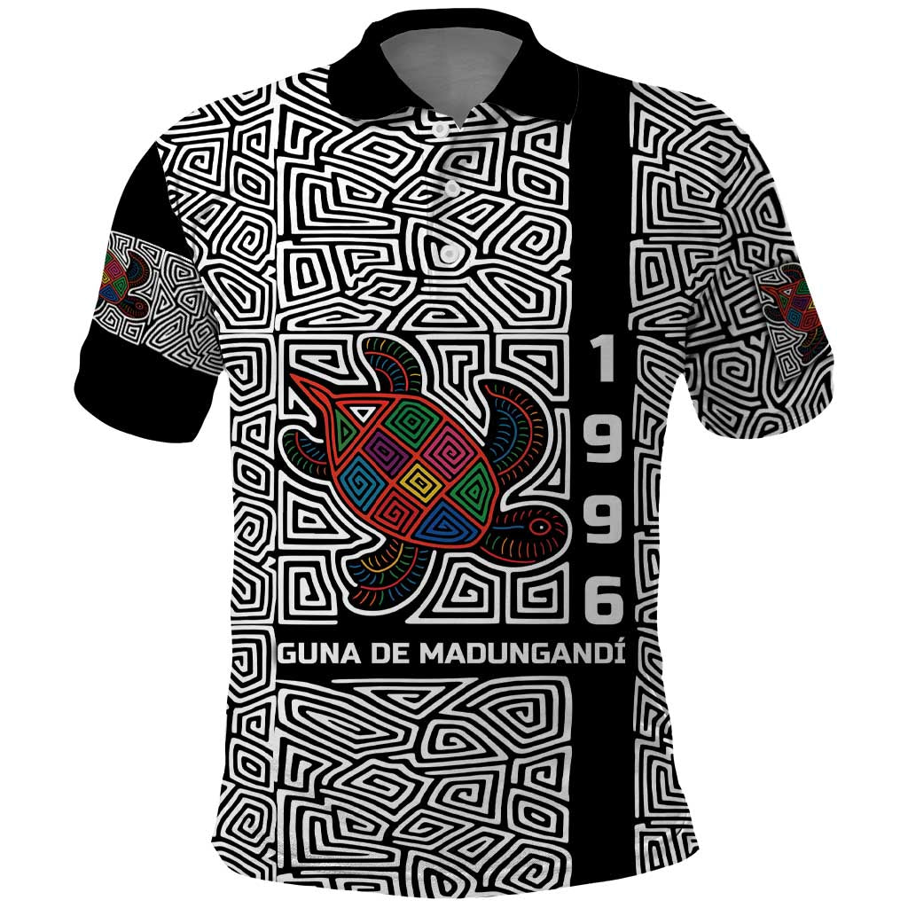 Indigenous Regions of Panama Guna de Madungandí Polo Shirt with Colorful Turtle and Black White Geometric Pattern - Wonder Print Shop