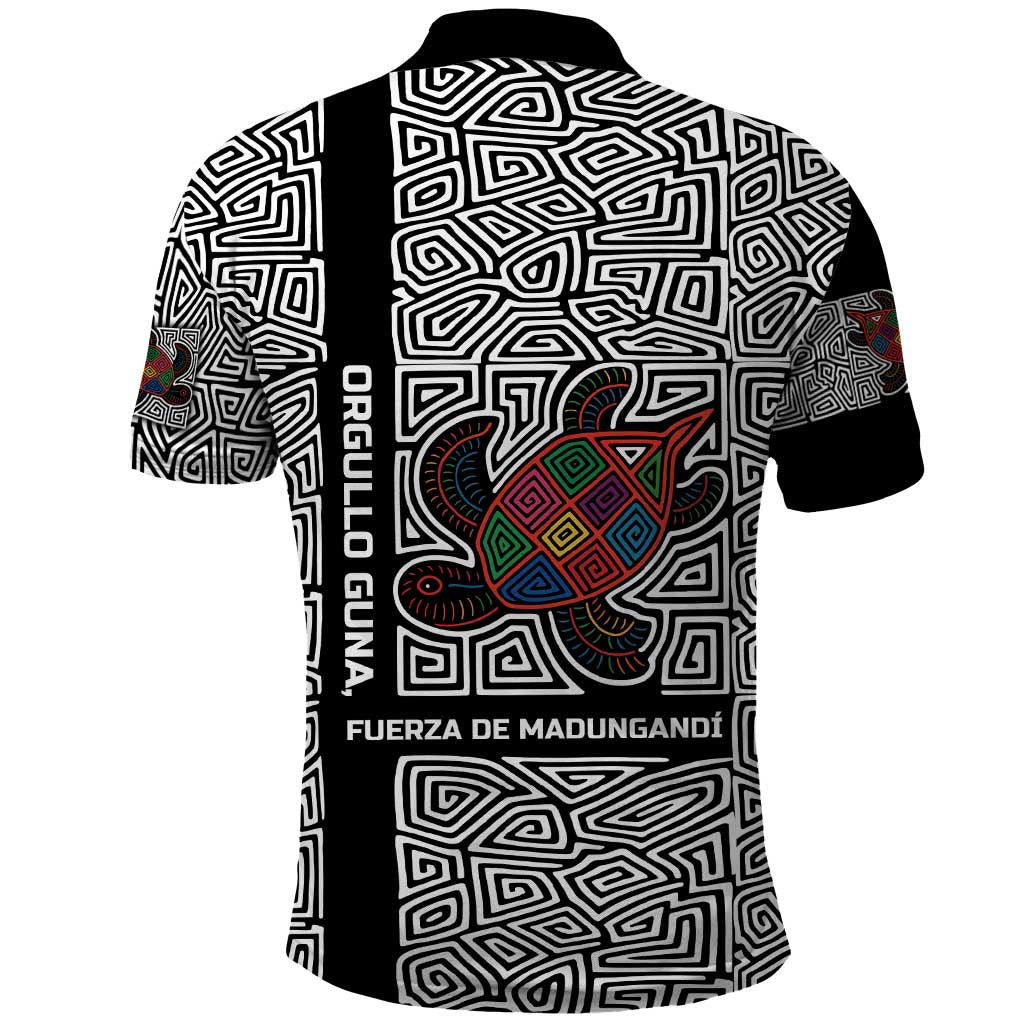 Indigenous Regions of Panama Guna de Madungandí Polo Shirt with Colorful Turtle and Black White Geometric Pattern - Wonder Print Shop