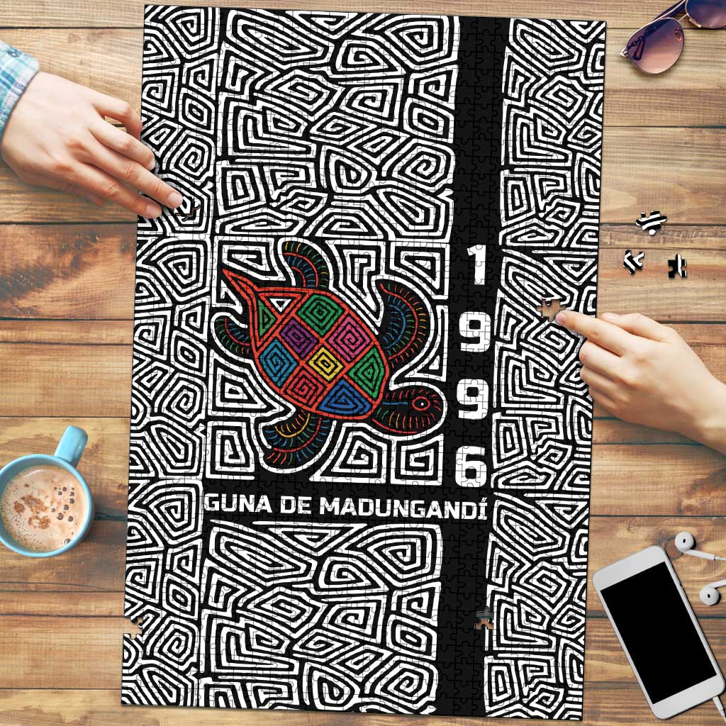 Indigenous Regions of Panama Guna de Madungandí Puzzle with Colorful Turtle and Black White Geometric Pattern - Wonder Print Shop